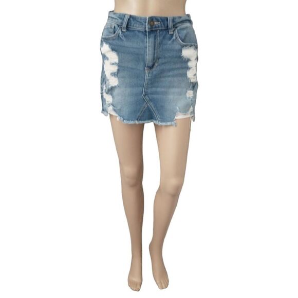 Hollister High Rise Denim Jean Skirt 26 Micro Mini Distressed Y2K Elena Gilbert - Picture 11 of 16